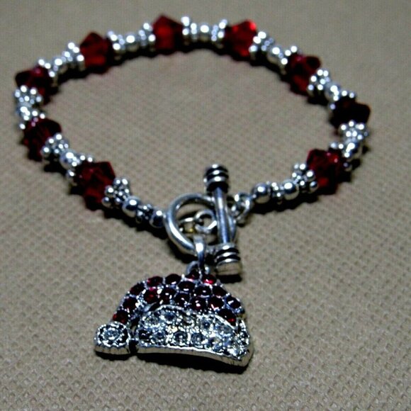 Bracelet Red Cone Faceted Bead Silver-Tone Toggle - Picture 3 of 7